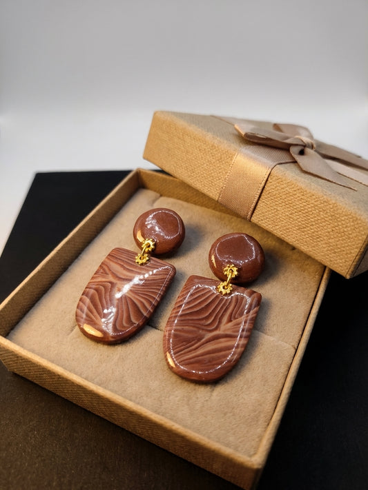 Mocha Shield Clay Earrings – Handmade Statement Earrings