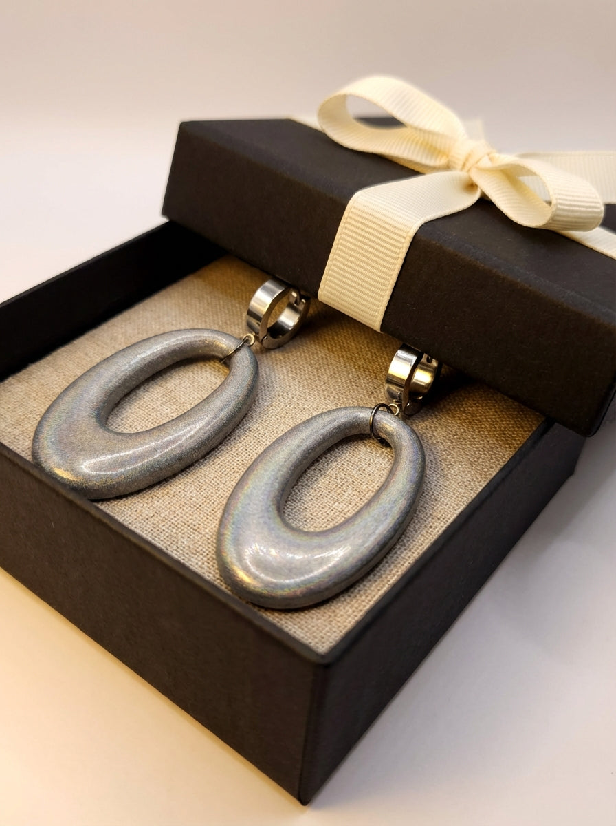 Iridescent Rainbow Resin Drop Earrings