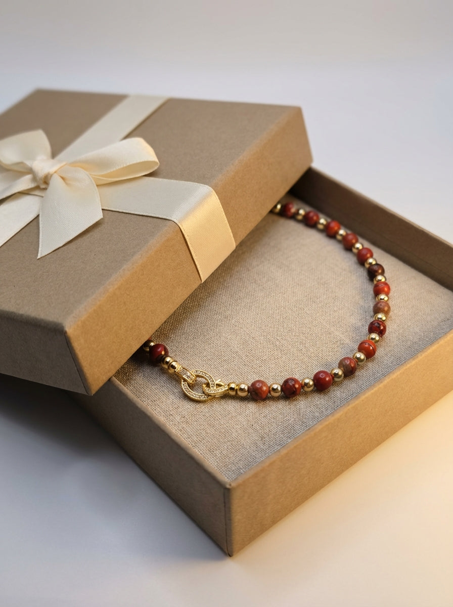 Terracotta Red Jasper &amp; Golden Hematite Handmade Necklace – Grounding, Strength &amp; Balance