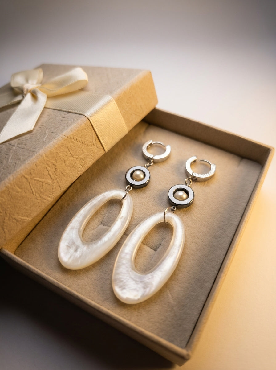 Pearl & Hematite Statement Earrings with Resin Links