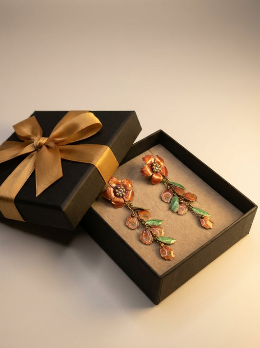 Artisan Rose Pink Flower Drops with Green Leaf Detail