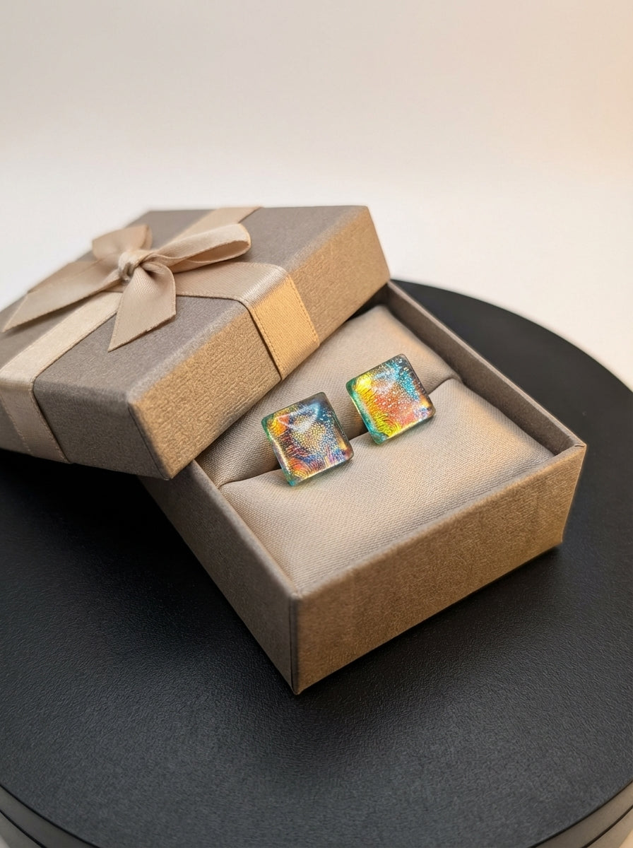 Iridescent Metallic Pigment Square Earrings