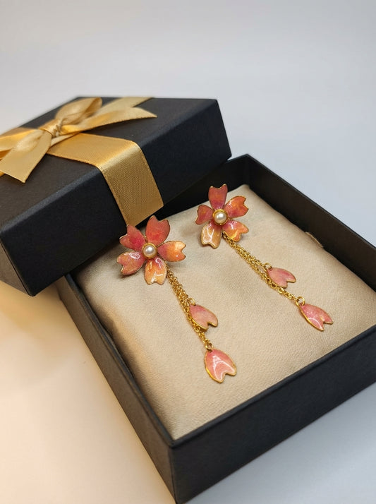 Artisan Rose Pink Metallic Petal Dangle Earrings