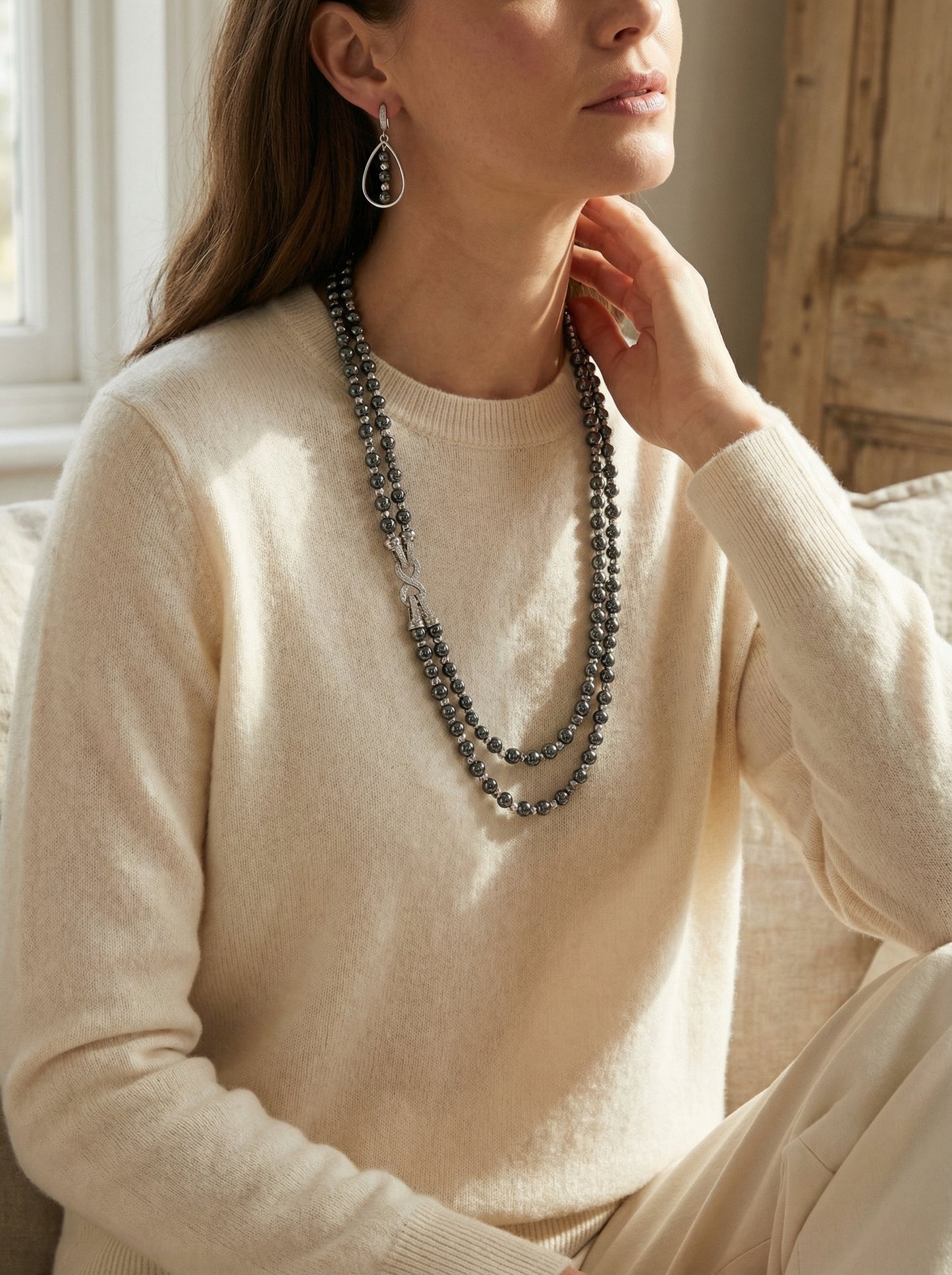 Midnight Hematite necklace lifestyle shot