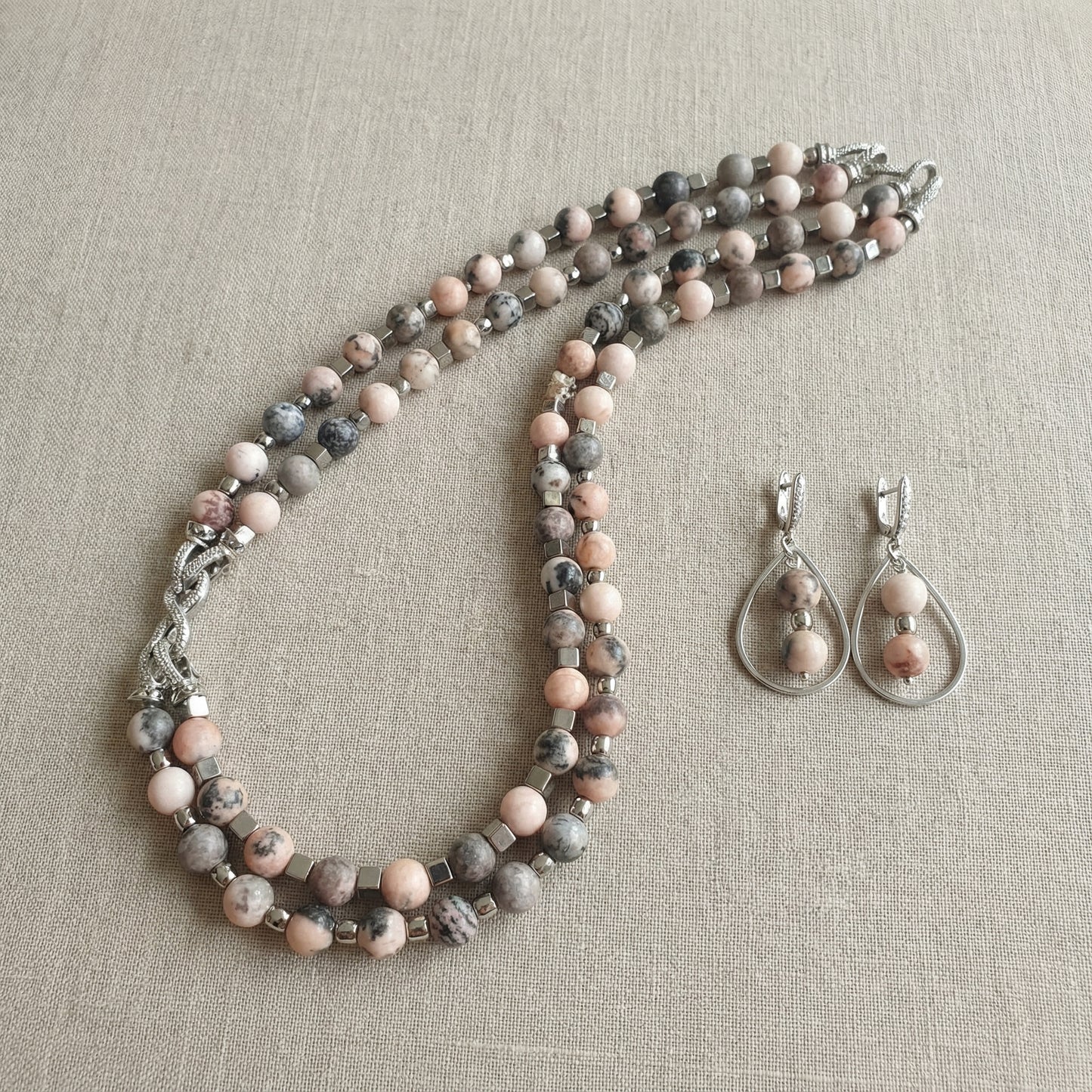 Blush Jasper necklace set flat lay