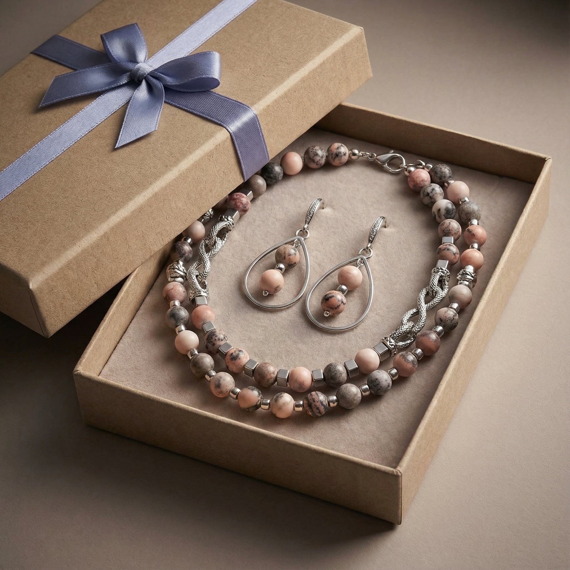 Blush Jasper necklace set in gift box