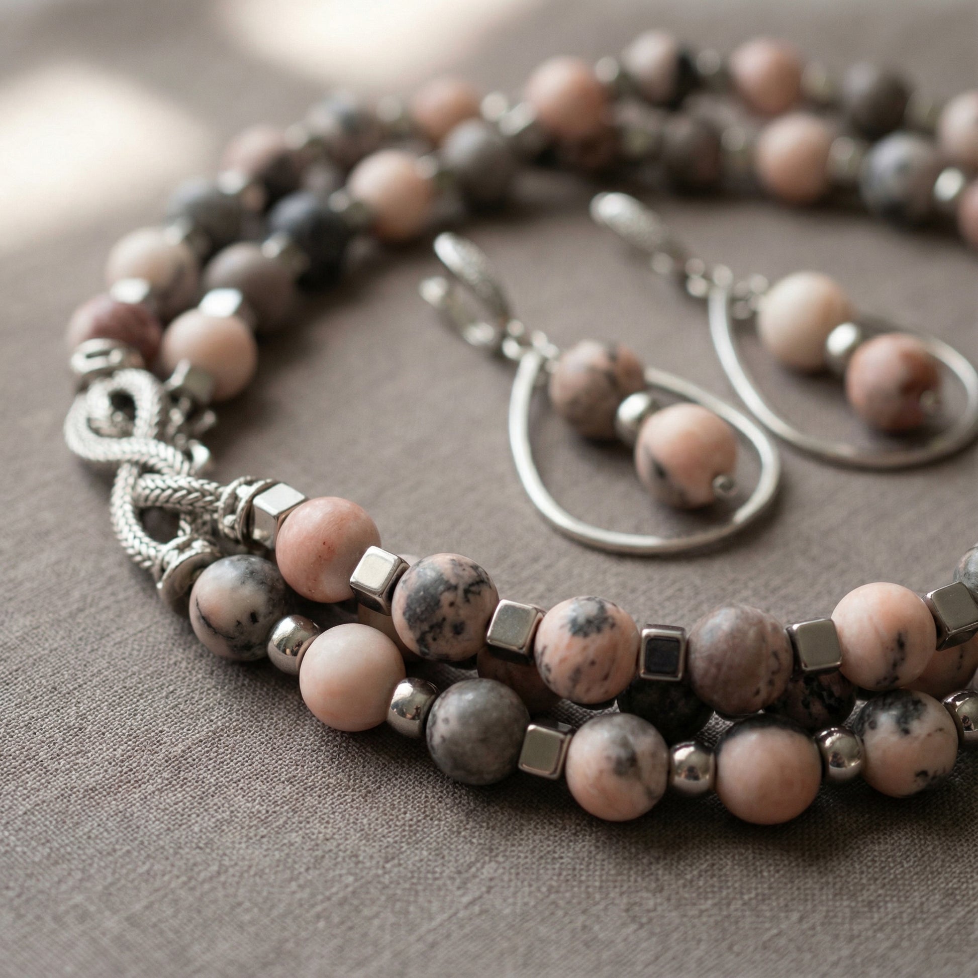 Blush Jasper beads macro closeup