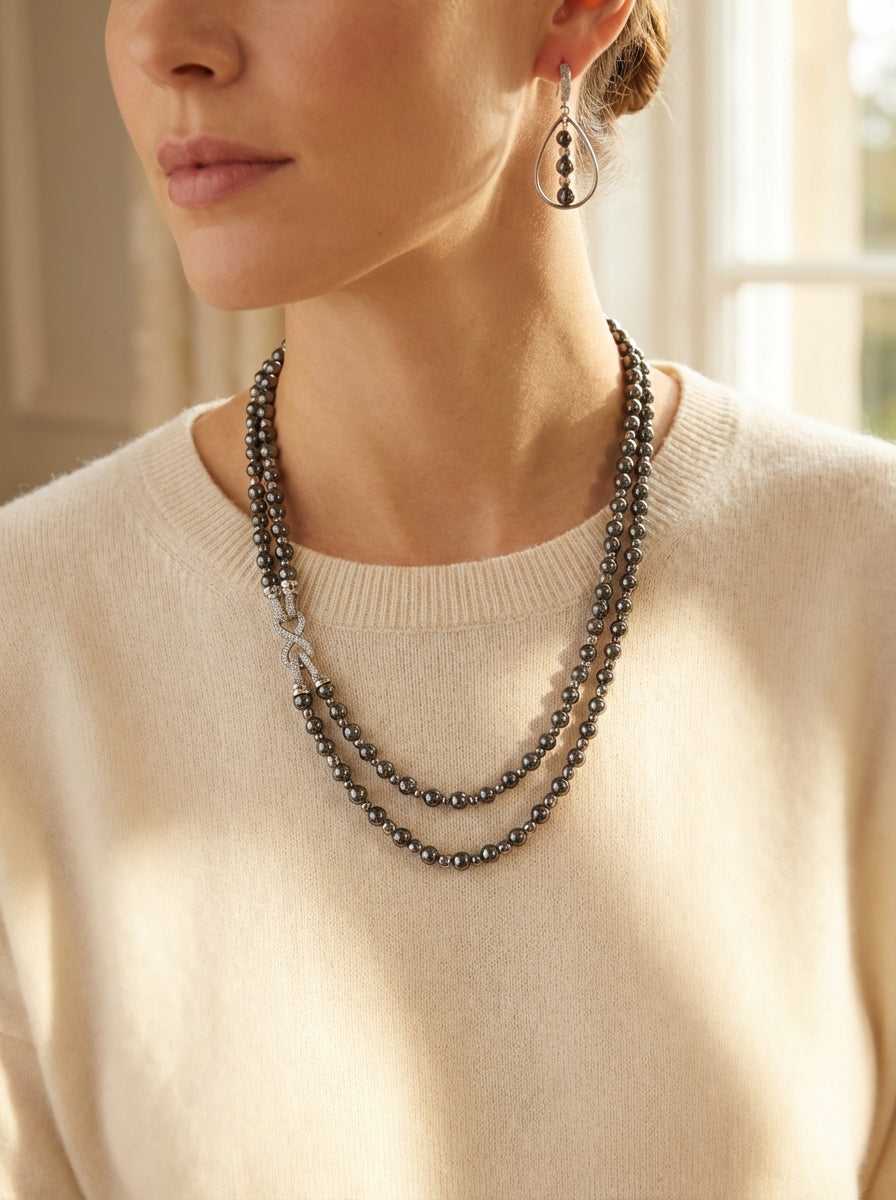 Hematite & Silver Necklace and Earrings Set