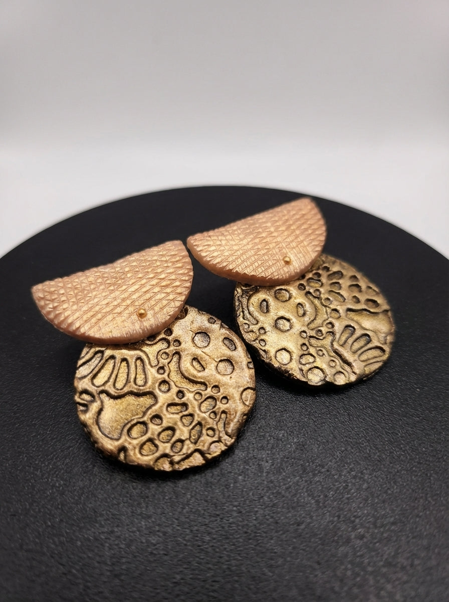 Rose Pink Metallic and Gold Textured Disc Earrings