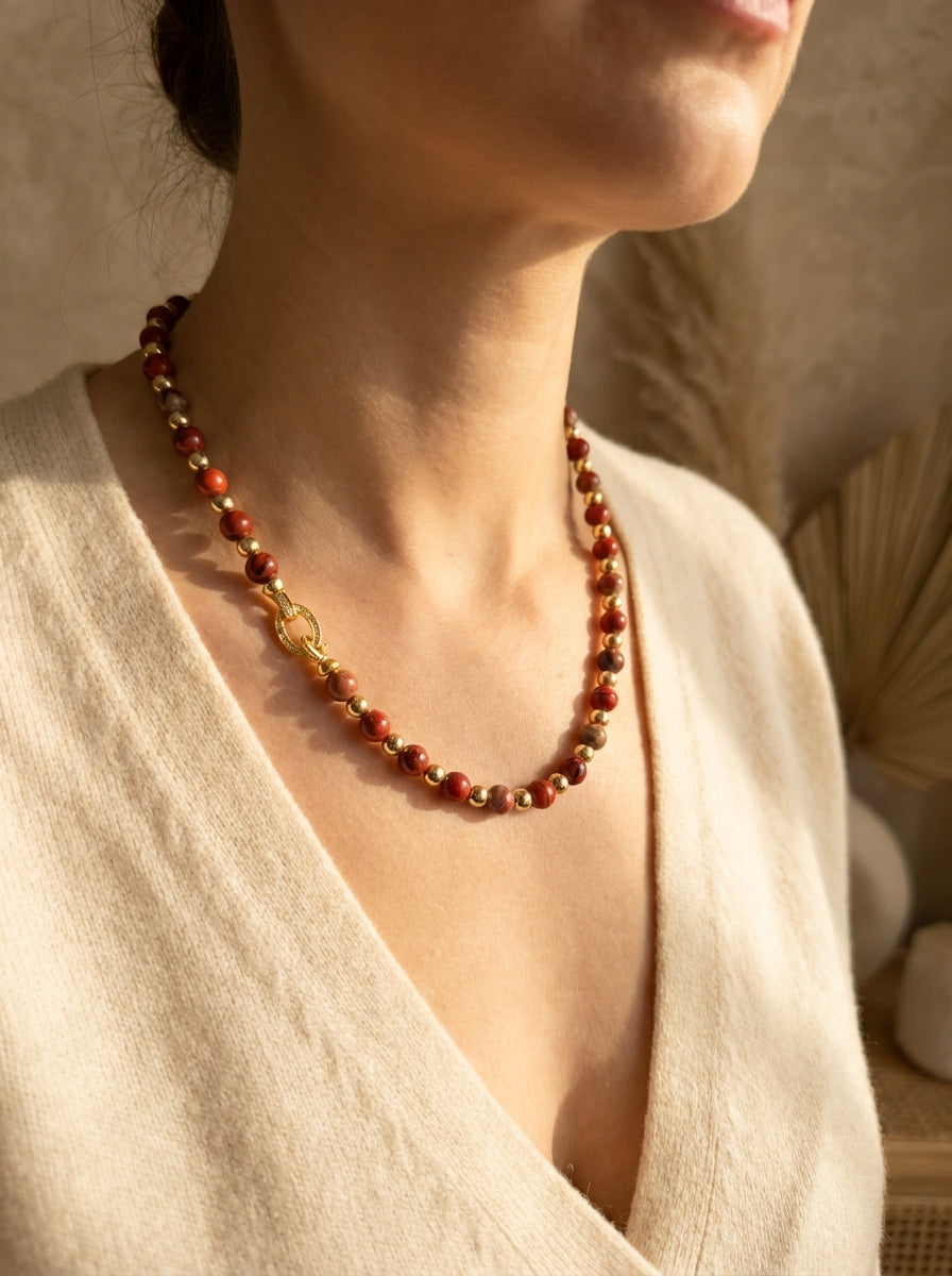 Terracotta Red Jasper &amp; Golden Hematite Handmade Necklace – Grounding, Strength &amp; Balance