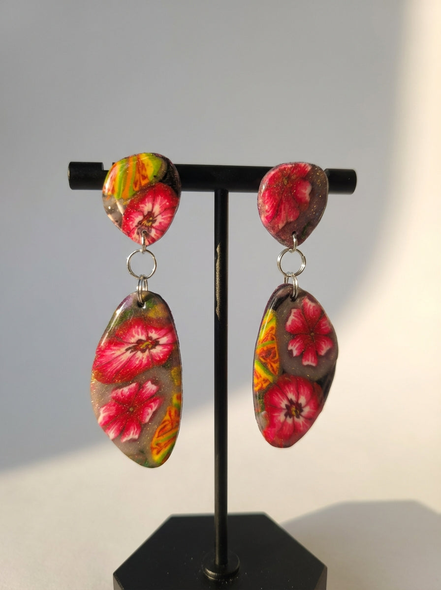 Handcrafted Clay Floral Earrings with Pressed Flowers