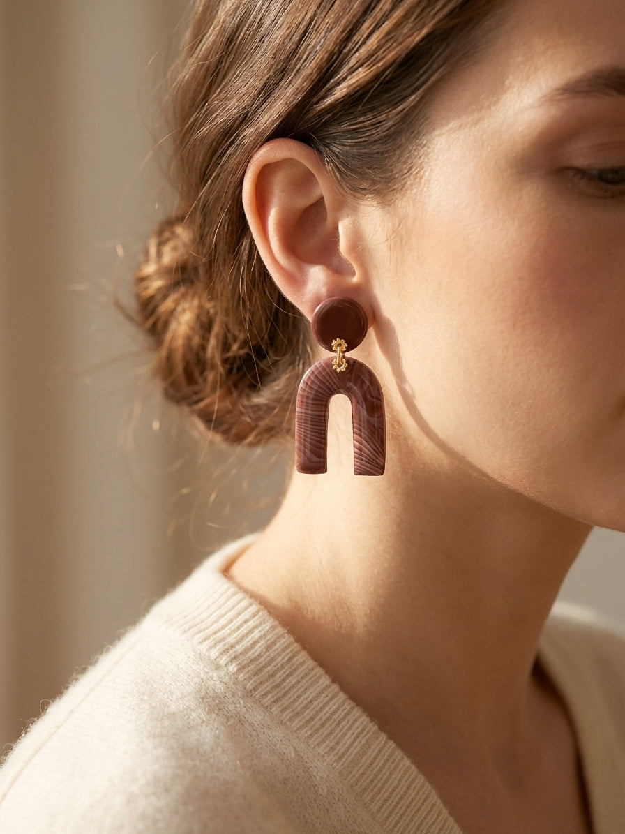 Mocha Arch Clay Earrings – Handmade Statement Earrings