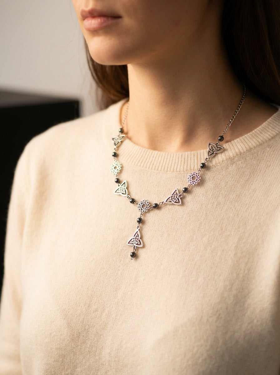 Hematite & Celtic-Style Knot Necklace – Grounding, Protection & Balance