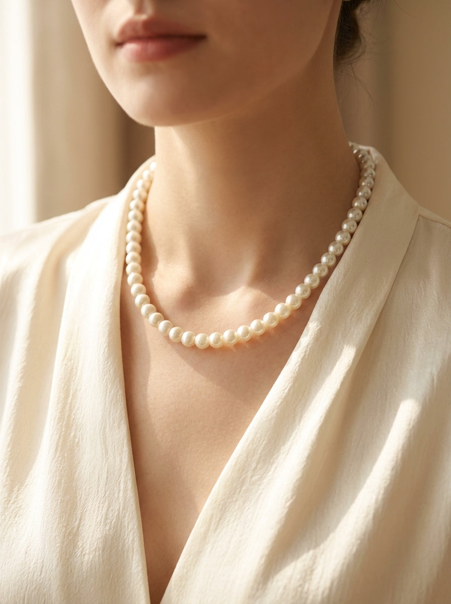 Classic Imitation Pearl Necklace with Silver Clasp