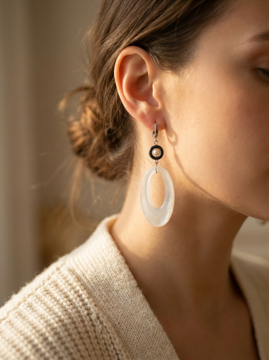 Pearl & Hematite Statement Earrings with Resin Links