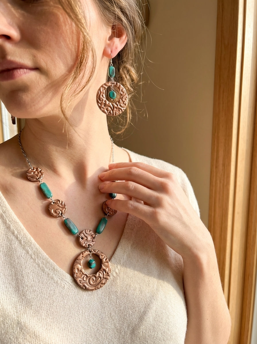 Luxe Black and Metallic Bronze Hand Sculpted Jewellery Set for Her