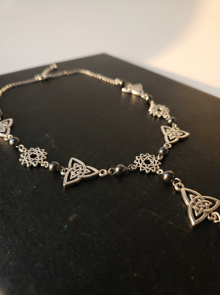 Hematite & Celtic-Style Knot Necklace – Grounding, Protection & Balance