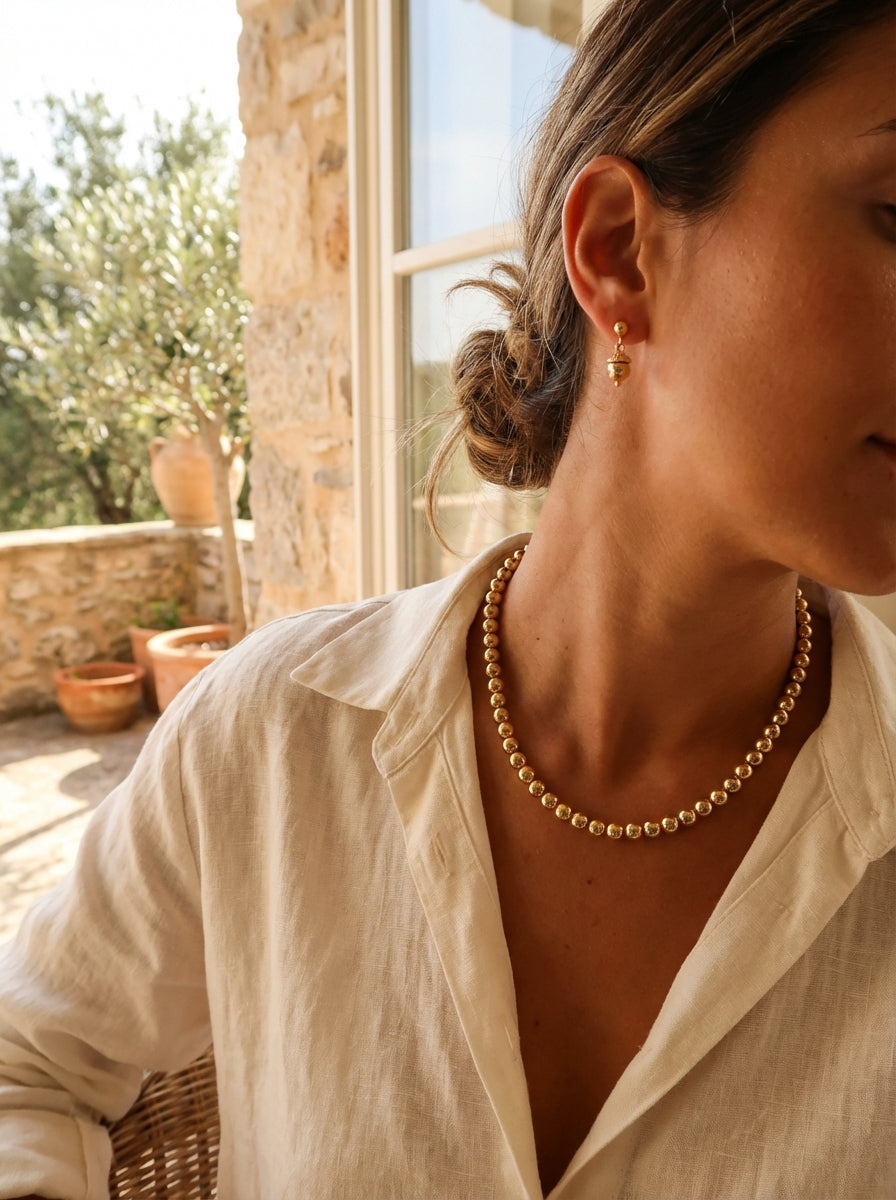 Gold-Plated Beaded Necklace and Stud Earrings Set