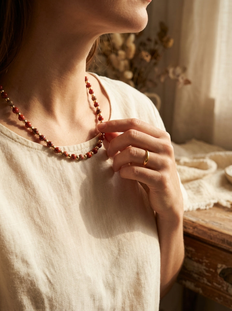 Terracotta Red Jasper &amp; Golden Hematite Handmade Necklace – Grounding, Strength &amp; Balance