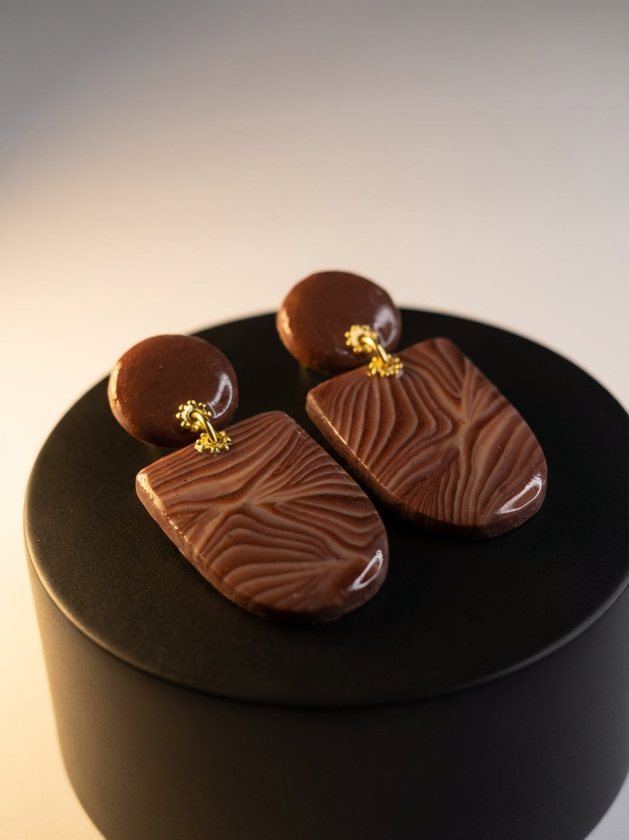 Mocha Shield Clay Earrings – Handmade Statement Earrings