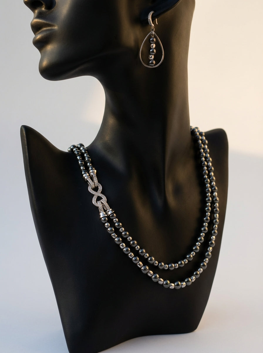 Hematite & Silver Necklace and Earrings Set