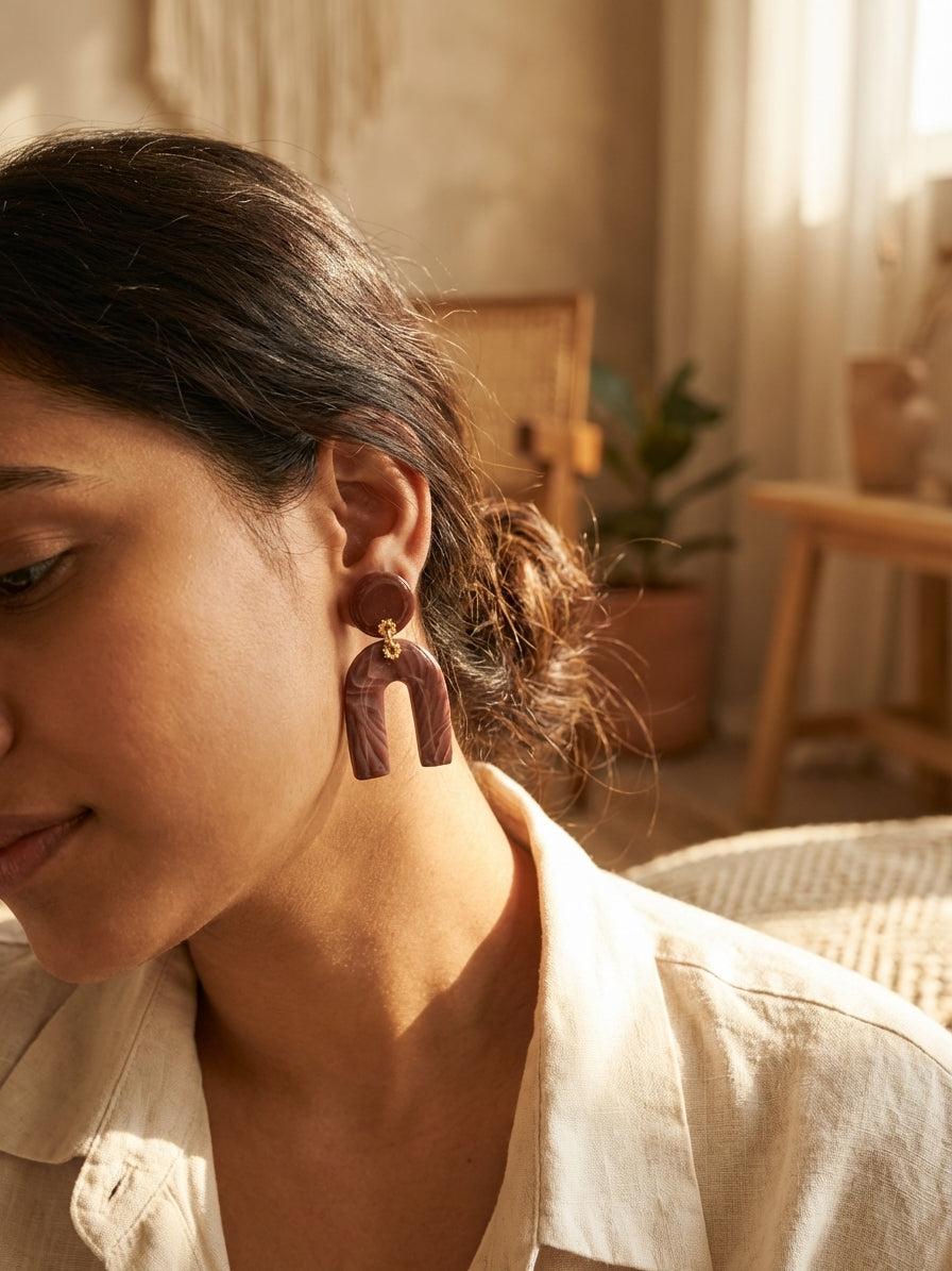 Mocha Arch Clay Earrings – Handmade Statement Earrings