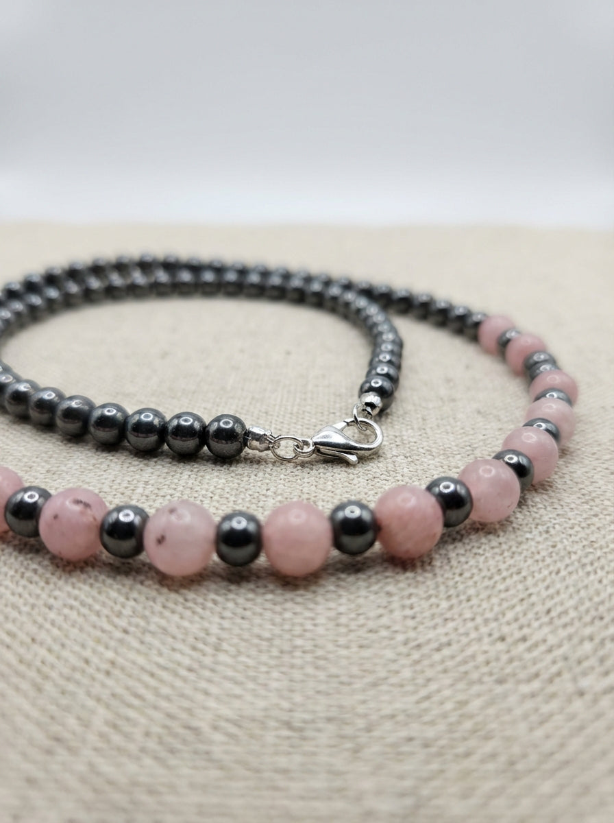 Rose Quartz & Hematite Handmade Necklace – Love, Grounding &amp; Balance