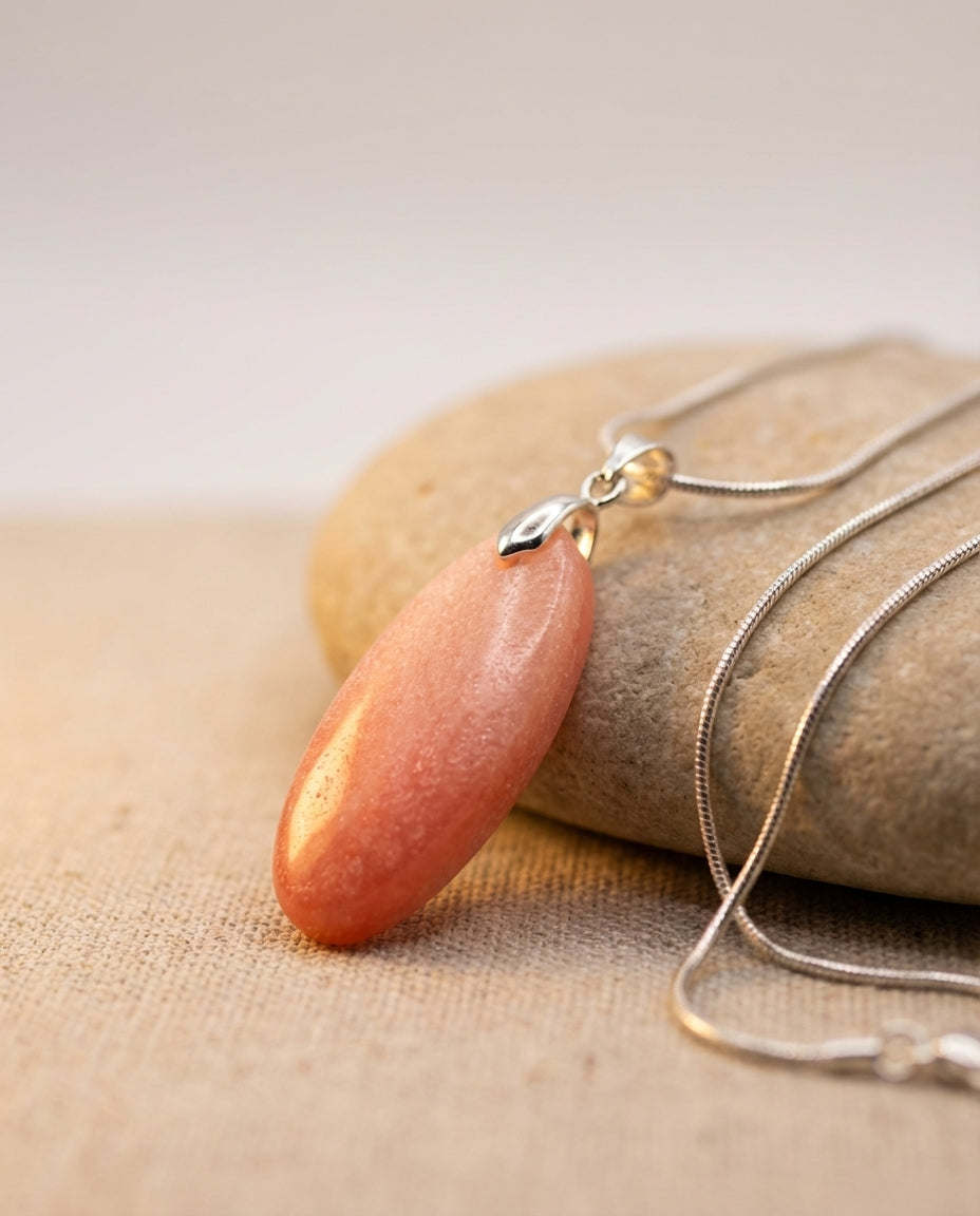 Orange Coral Shimmer Teardrop Pendant Necklace