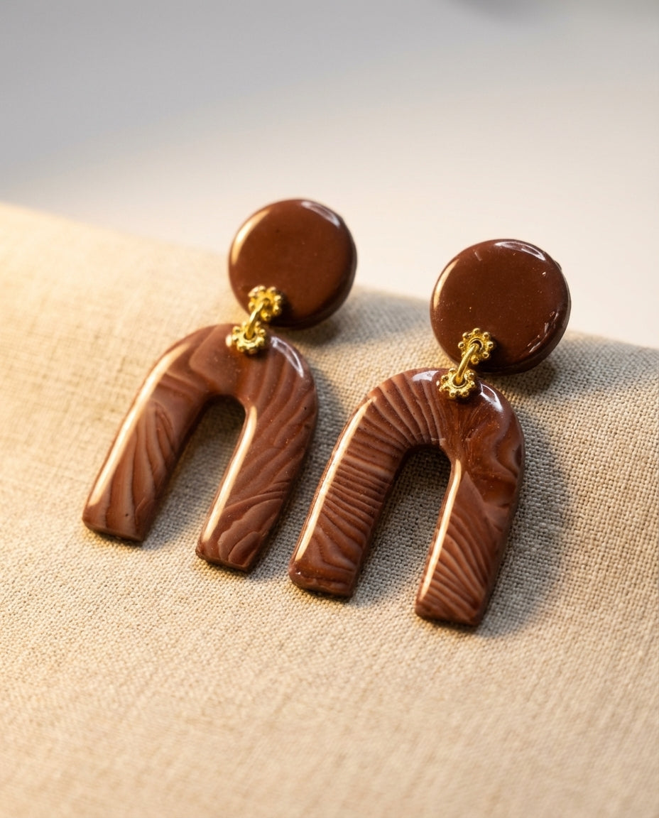 Mocha Arch Clay Earrings – Handmade Statement Earrings