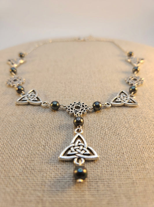 Hematite & Celtic-Style Knot Necklace – Grounding, Protection & Balance