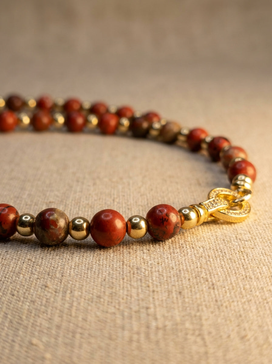 Terracotta Red Jasper &amp; Golden Hematite Handmade Necklace – Grounding, Strength &amp; Balance