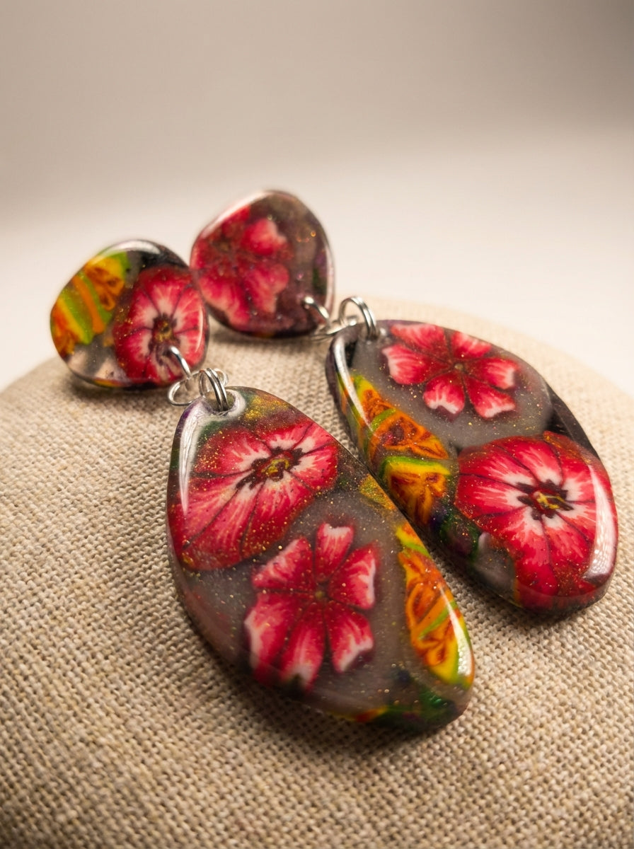 Handcrafted Clay Floral Earrings with Pressed Flowers