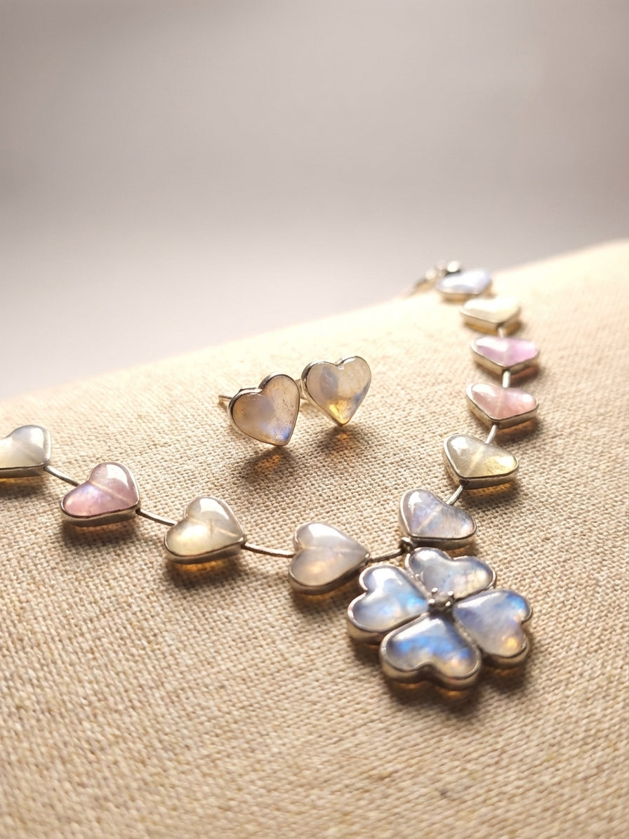 Irediscent Pastel Hearts Jewellery Set – Necklace & Stud Earrings