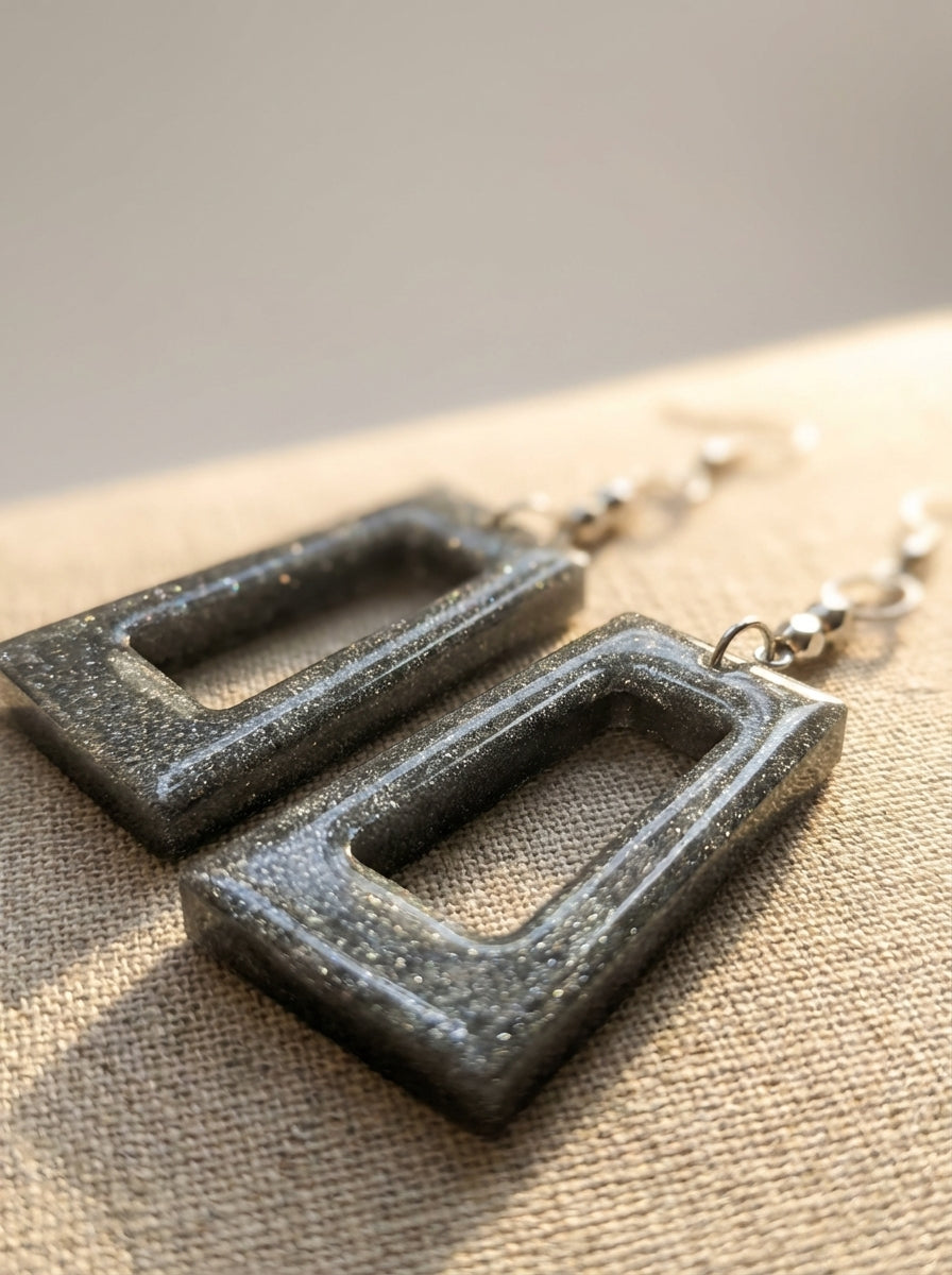 Modern Silver Textured Rectangle Dangle Earrings