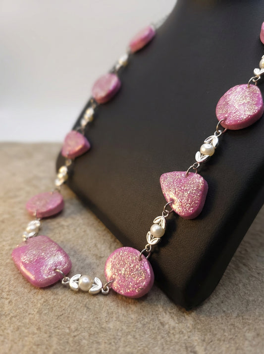 Handcrafted Pearl & Resin Necklace with Golden Accents