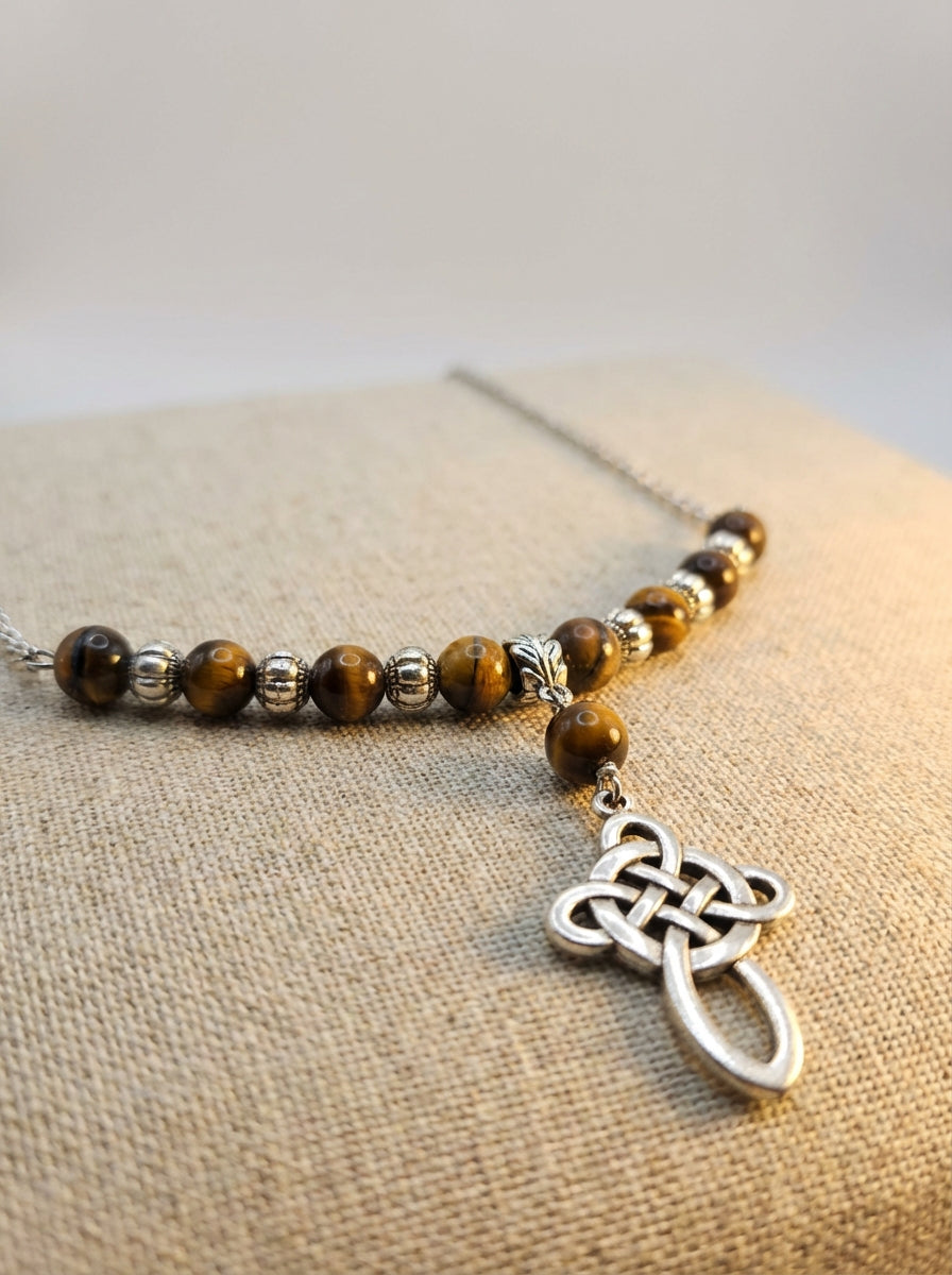 Tiger’s Eye & Celtic-Style Silver Handmade Necklace – Protection, Focus & Inner Strength