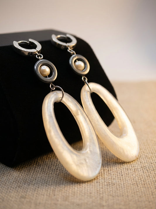 Pearl & Hematite Statement Earrings with Resin Links