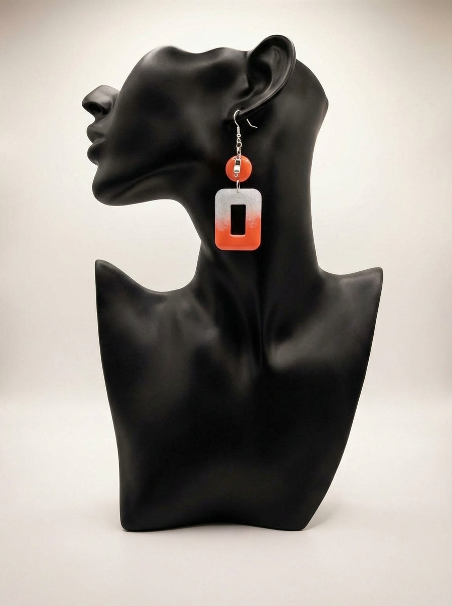 Orange & Clear Geometric Drop Earrings