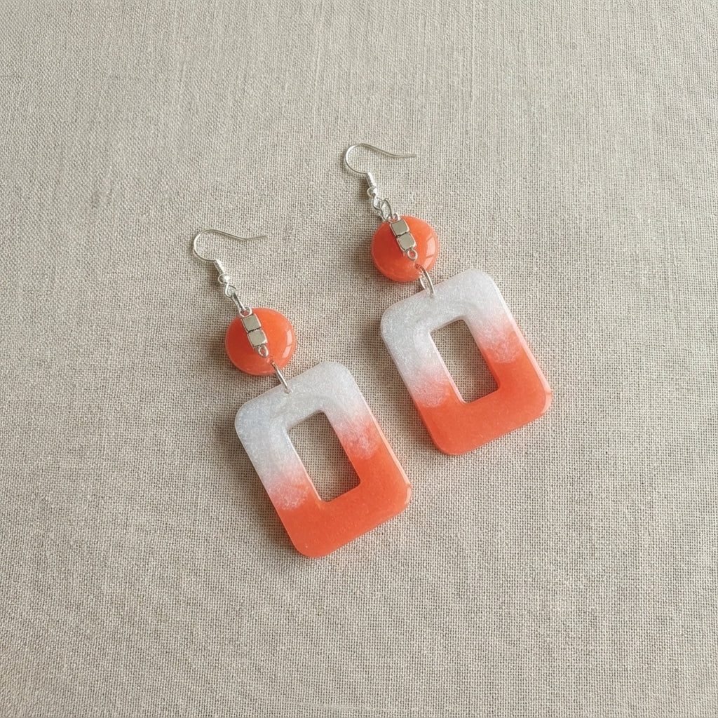 Orange & Clear Geometric Drop Earrings