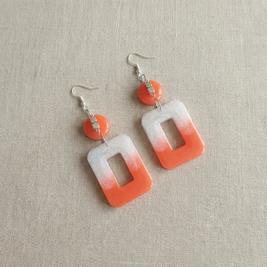 Orange & Clear Geometric Drop Earrings
