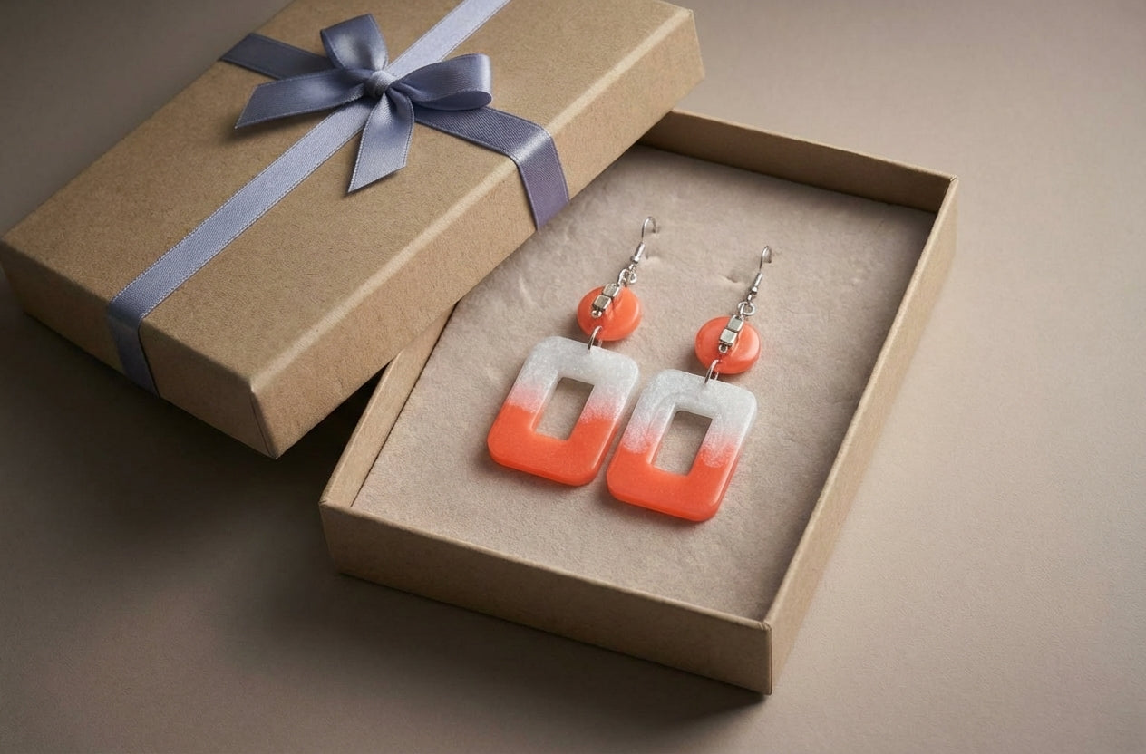 Orange & Clear Geometric Drop Earrings
