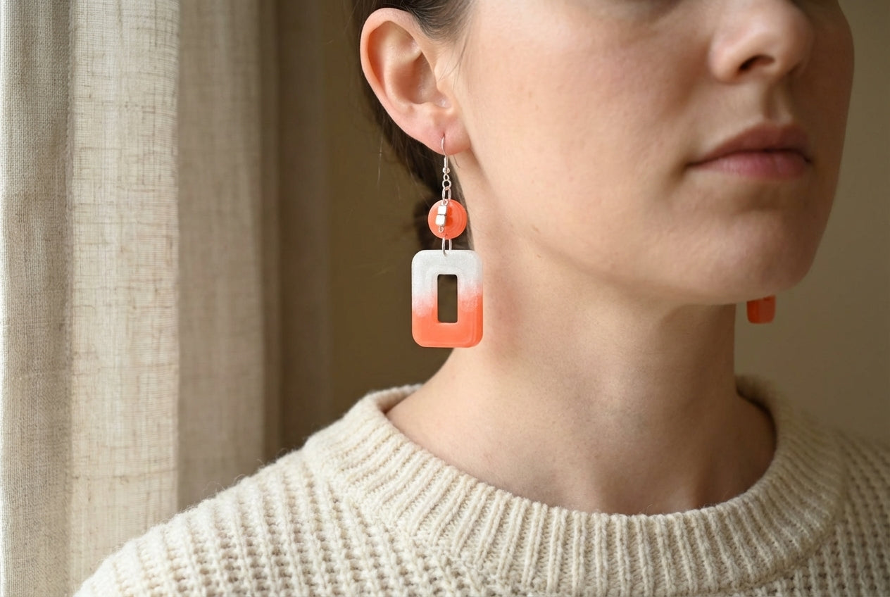 Orange & Clear Geometric Drop Earrings