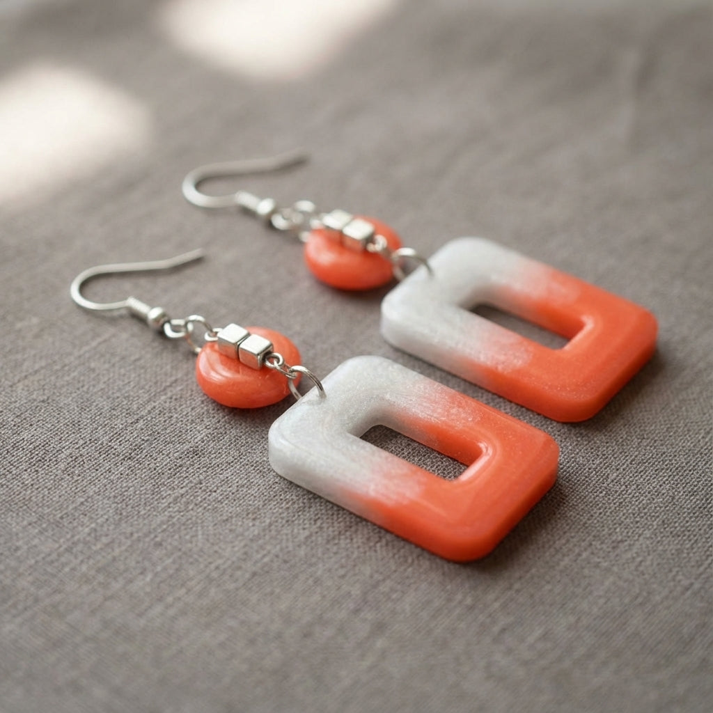 Orange & Clear Geometric Drop Earrings