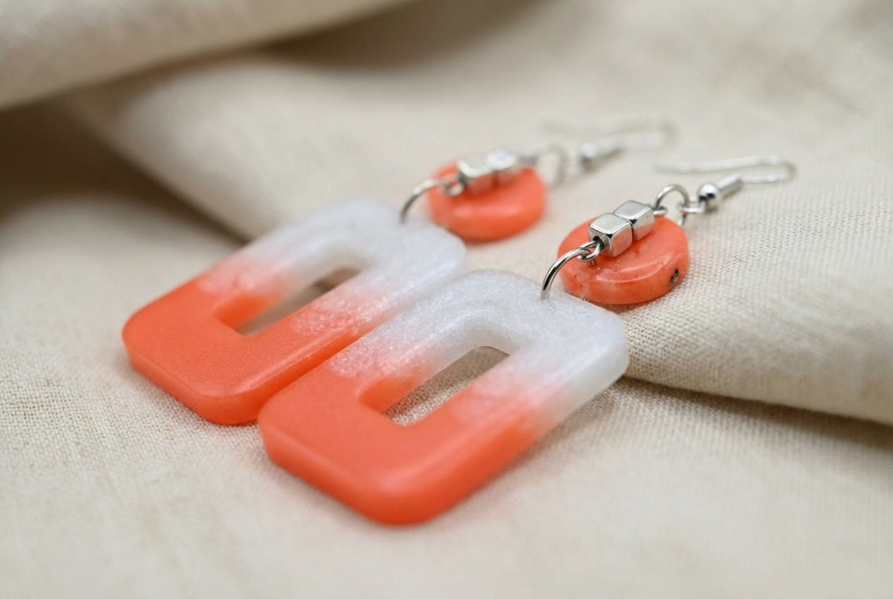 Orange & Clear Geometric Drop Earrings